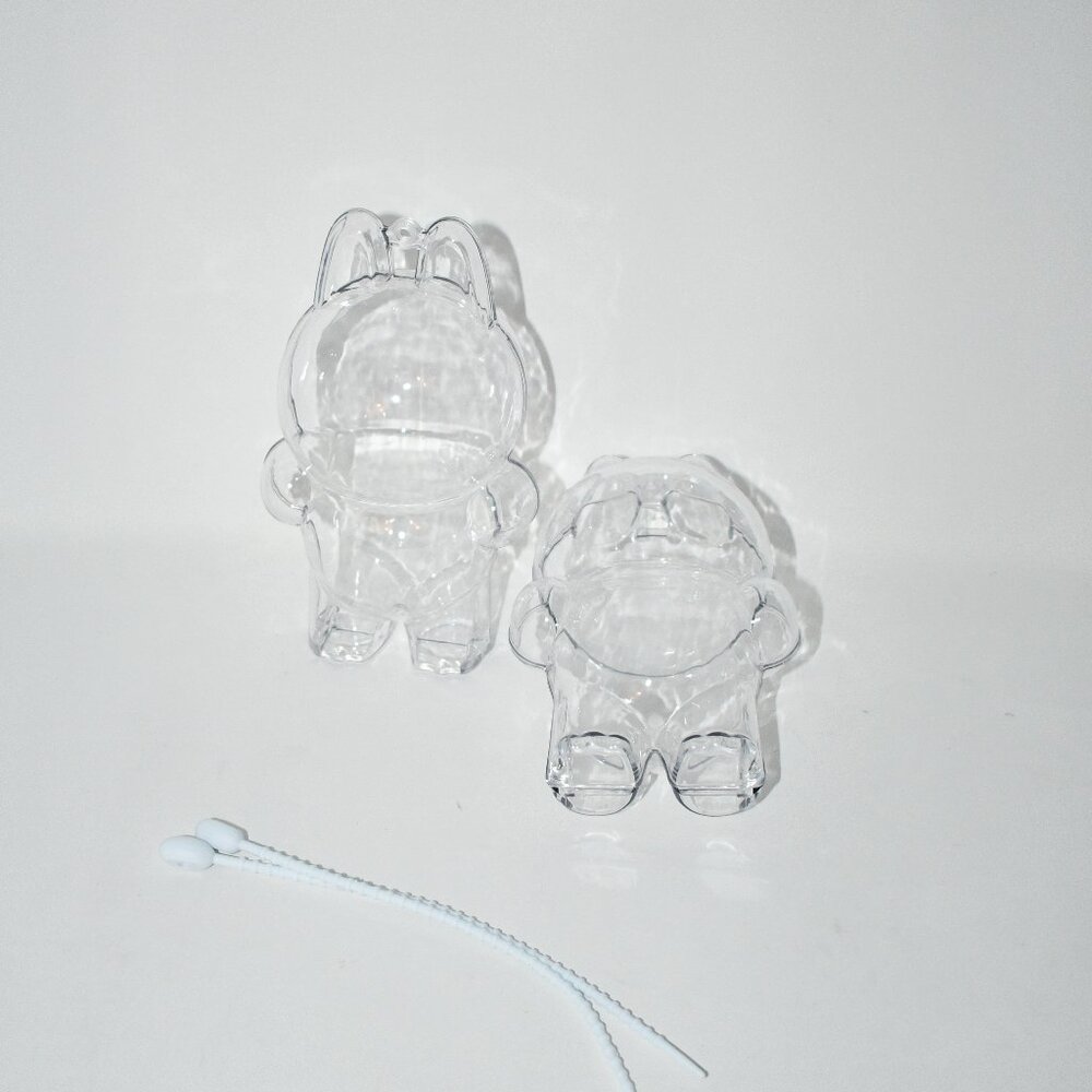 Labubu 2PCS Clear Figure Display Bags with Keychain for Doll (Doll Not Included